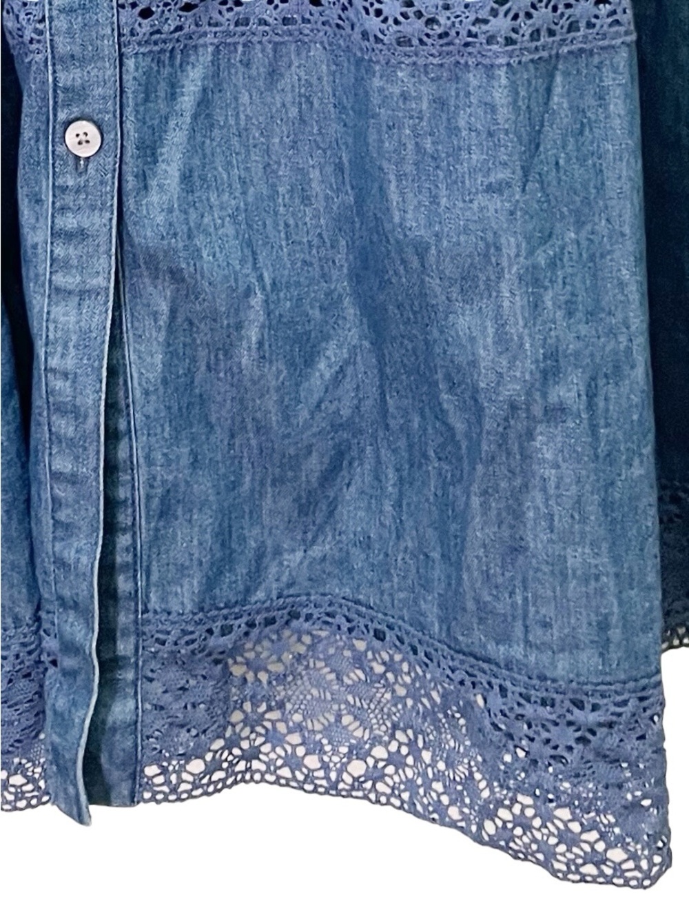 NWT Gap x LoveShackFancy Denim Tiered Midi Dress L Dark Wash Lace Button Front - Picture 11 of 16